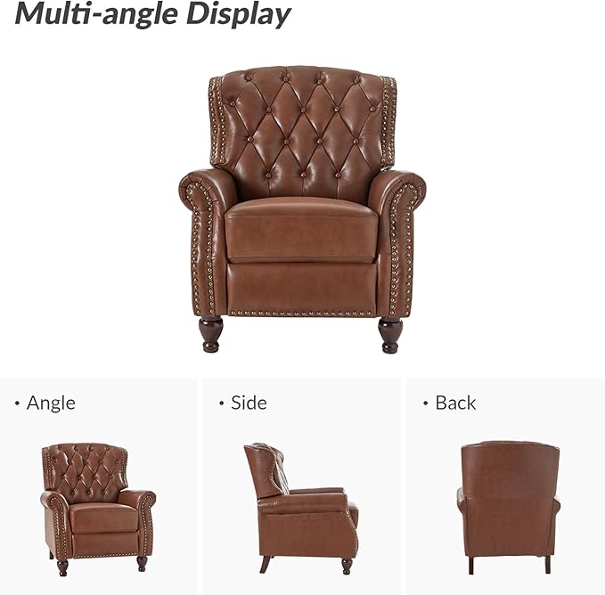 HULALA HOME Genuine Leather Recliner Chair Set of 2 w/Solid Wood Feet, Modern Adjustable Tufted Push Back Arm Chair w/Rivet Decoration, Home Theater Seating Reclining Sofa for Living Room, Brown