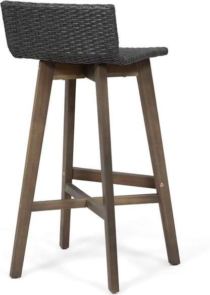 Christopher Knight Home La Brea Outdoor Wood & Wicker Barstools (Set of 4), Gray