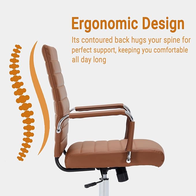 Sidanli Office Desk Chairs with Wheels, Executive Swivel Rolling Faux Leather Computer Chair with Comfortable Lumbar Support for Home Office(Mid Back, Brown)
