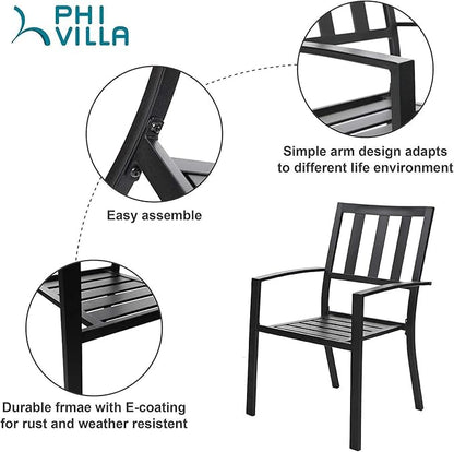 PHI VILLA Metal Outdoor Dining Chairs Set of 2 - Stackable Black Patio Chairs, 300lb Capacity (Stripe)