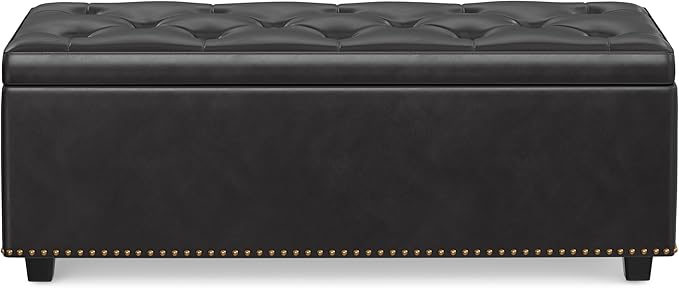 SIMPLIHOME Hamilton 44 inch Wide Traditional Rectangle Lift Top Rectangular Storage Ottoman in Tanners Brown Vegan Faux Leather, Assembled, For the Living Room, Entryway and Family Room