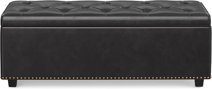 SIMPLIHOME Hamilton 44 inch Wide Traditional Rectangle Lift Top Rectangular Storage Ottoman in Tanners Brown Vegan Faux Leather, Assembled, For the Living Room, Entryway and Family Room