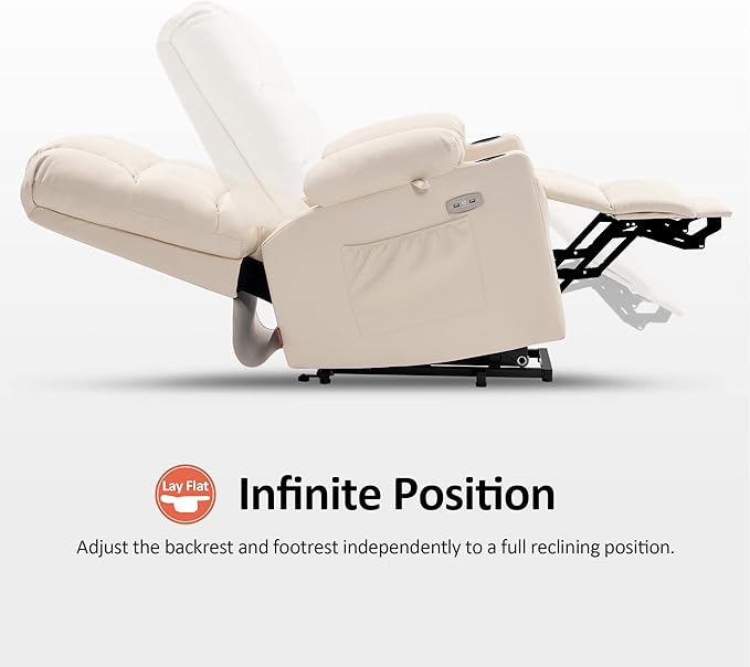MCombo Large Dual Motor Power Lift Recliner Chair for Elderly, Massage and Heat, Lay Flat, Zero Gravity, Home Button, USB Port, Faux Leather 7680 (Cream White, Large)