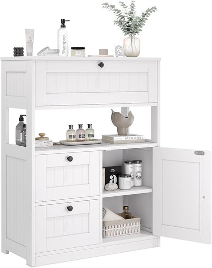 Bathroom Cabinet, Modern Bathroom Floor Storage Cabinet Organizer with 1 Door and 3 Drawers, Freestanding Cupboard for Kitchen/Living Room Use