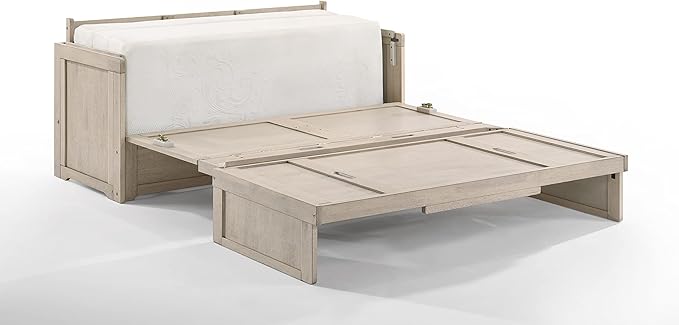 NIGHT & DAY Furniture Murphy Cube Cabinet Bed Pre-Assembled (Antique White, Queen)