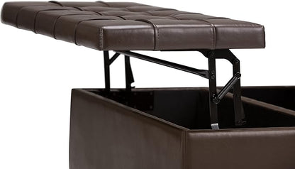 SIMPLIHOME Harrison 36 inch Wide Transitional Square Coffee Table Storage Ottoman in Chocolate Brown Vegan Faux Leather, Assembled, For the Living Room and Bedroom
