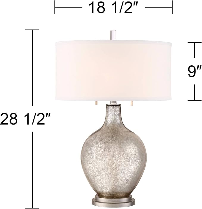 Possini Euro Design Louie 28 1/2" Tall Modern Luxe End Table Lamp Silver Mercury Glass Single Fabric White Shade Living Room Bedroom Bedside Nightstand House Office Home Reading Kitchen Entryway
