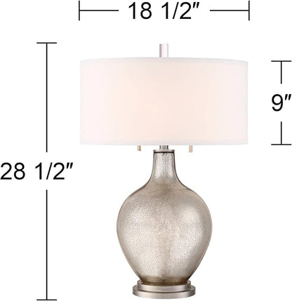 Possini Euro Design Louie 28 1/2" Tall Modern Luxe End Table Lamp Silver Mercury Glass Single Fabric White Shade Living Room Bedroom Bedside Nightstand House Office Home Reading Kitchen Entryway