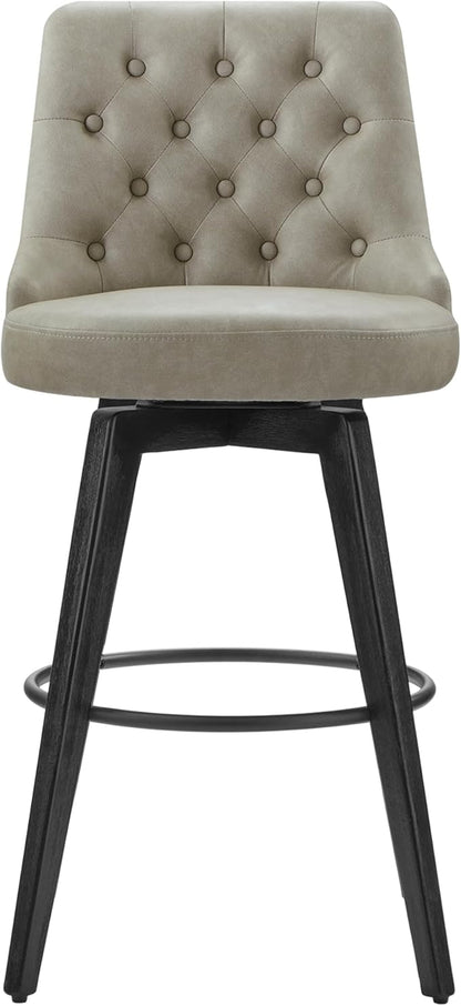 Watson & Whitely Bar Stools, 360° Swivel Upholstered Bar Stool with Back, 30" H Bar Height Barstools, Set of 2, Faux Leather in Stone Grey