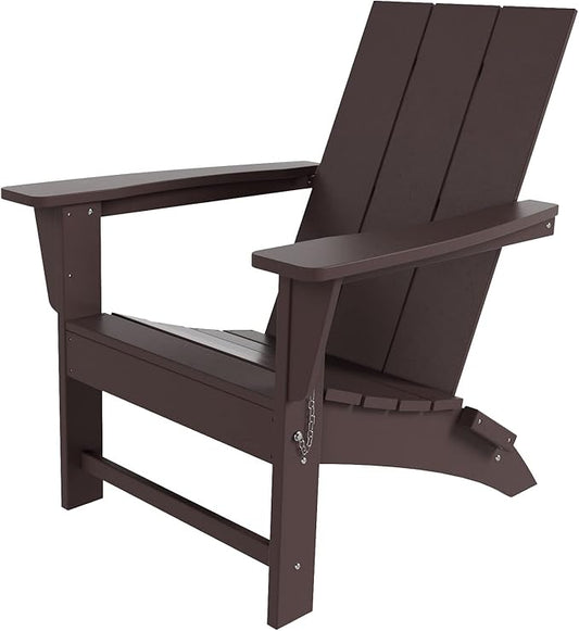 Costaelm Folding Adirondack Chairs, Outdoor Patio Adjustable Lawn Chairs, Weather Resistant Outside Firepit Chairs for Porch, Poolside, Garden, Backyard Deck, Dark Brown