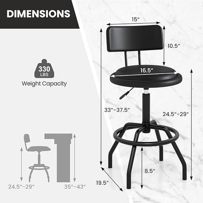 COSTWAY Adjustable Height Bar Stools Set of 2, 360 Degree Swivel, Modern Guitar Stool for High Ergonomic Seating, with PU Leather Cushion, Heavy Duty Steel Frame for Bar, Shop and Music, Garage, Black