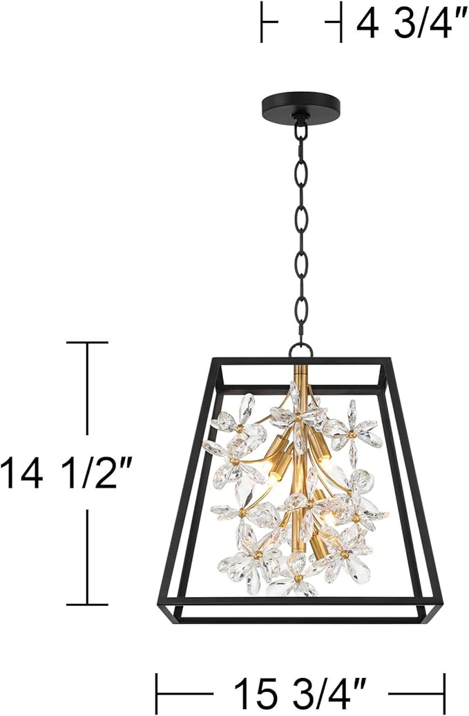 Possini Euro Design Carrine 15 3/4" Modern Pendant Chandelier Ceiling Light Fixture Dining Room Over Table Kitchen Island Foyer Hanging Unique 5-Light LED Dimmable Black Gold Finish Crystal Small