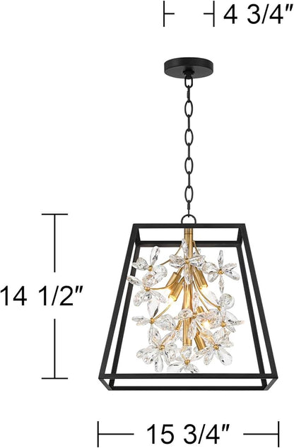 Possini Euro Design Carrine 15 3/4" Modern Pendant Chandelier Ceiling Light Fixture Dining Room Over Table Kitchen Island Foyer Hanging Unique 5-Light LED Dimmable Black Gold Finish Crystal Small
