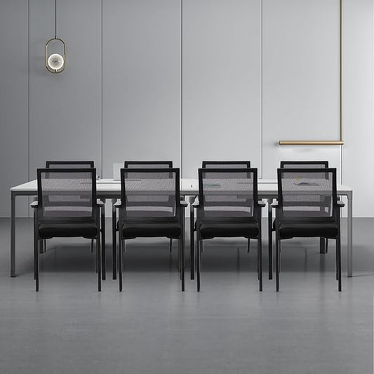Ergonomic Mesh Guest Chair – No Wheels, Lumbar Support Design, Thick Cushion & Padded Arms – for Office Reception, School, Church Waiting Rooms, Lobby – Black 8PK