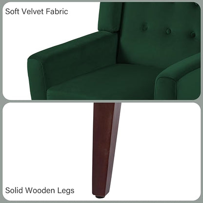 Accent Chair, Modern Velvet Arm Chair for Living Room, Bedroom, Comfy High-Resilient Sponge Reading Chair for Small Spaces （Velvet Retro Green, Set of 2
