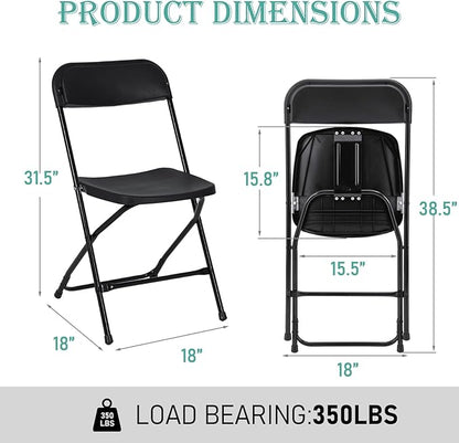 50 Pack Black Plastic Folding Chairs, Portable Stackable Commercial Party Folding Chairs with Steel Frame 350lbs for Home Office Outdoor Indoor Office Wedding Party Events