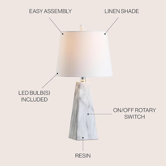 JONATHAN Y JYL1037A Owen 20.5" Resin LED Table Lamp, Contemporary, Office, Living Room, Family Room, Dining Room, Bedroom, Hallway, White Marble Finish
