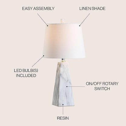JONATHAN Y JYL1037A Owen 20.5" Resin LED Table Lamp, Contemporary, Office, Living Room, Family Room, Dining Room, Bedroom, Hallway, White Marble Finish