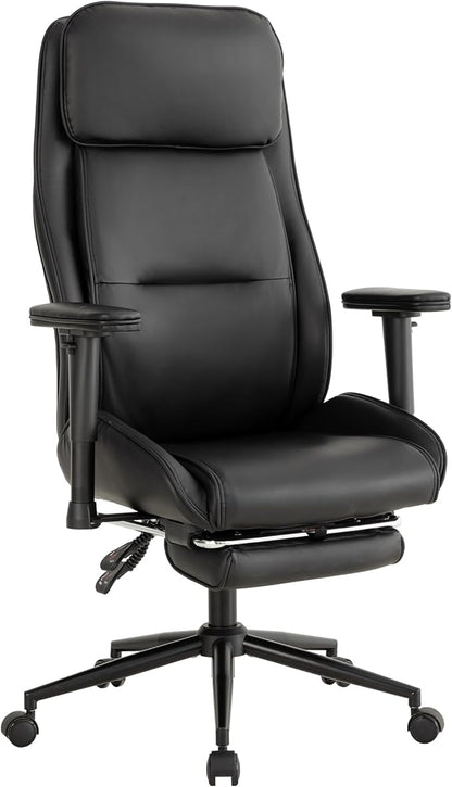 Ergonomic Home Office Chair with Footrest,Modern Faux Leather Reclining Chair,High Back Video Game Executive Computer Chairs with Adjustable Armrest & Lumbar Support,360°Swivel (Black)