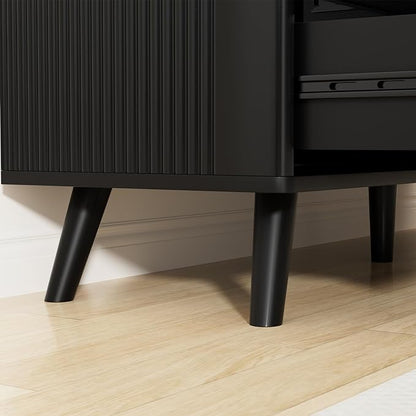 Black Fluted 8 Drawer Dresser for Bedroom, Chest of Drawers with Solid Wood Legs, Modern Dresser Chest Cabinet Organizer with Golden Handles, Beside Table for Closet,
