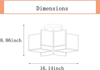 Bofea-Modern Black Semi Flush Mount Ceiling Light Star Ceiling Light Vintage Octagon Lights Fixture Black Flush Light Fixture for Bedroom 2-Lights Clear Glass Semi Flush Mount Chandelier for Hallway