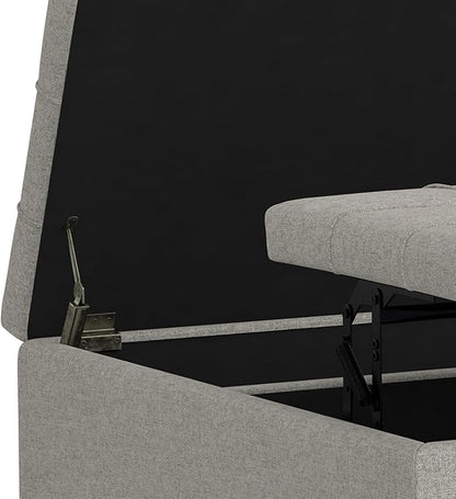 SIMPLIHOME Harrison 40 inch Wide Transitional Square Large Coffee Table Storage Ottoman in Cloud Grey , Assembled, For the Living Room and Bedroom