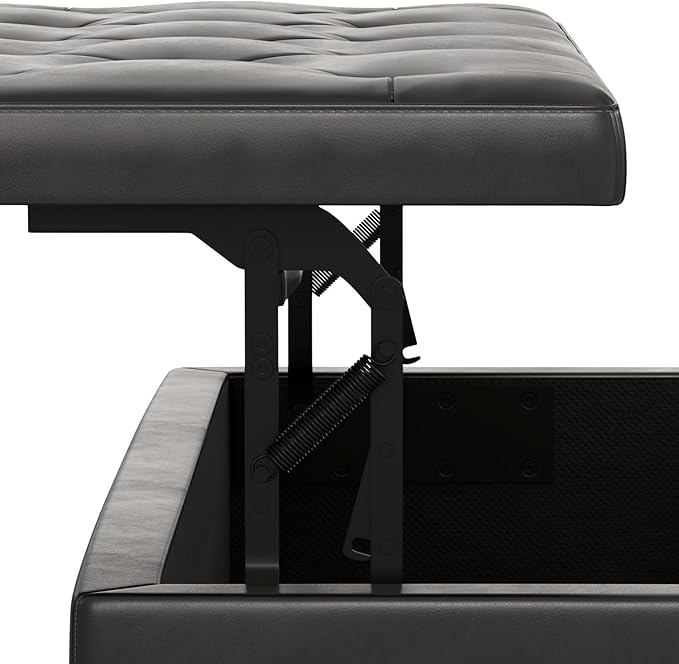 SIMPLIHOME Hamilton 44 inch Wide Traditional Rectangle Lift Top Rectangular Storage Ottoman in Tanners Brown Vegan Faux Leather, Assembled, For the Living Room, Entryway and Family Room