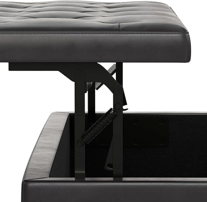 SIMPLIHOME Hamilton 44 inch Wide Traditional Rectangle Lift Top Rectangular Storage Ottoman in Tanners Brown Vegan Faux Leather, Assembled, For the Living Room, Entryway and Family Room