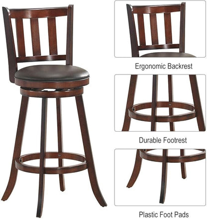 COSTWAY Bar Stools Set of 4, Counter Height Dining Chair, Fabric Upholstered 360 Degree Swivel, PVC Cushioned Seat, Perfect for Dining and Living Room (Height 29.5''-Set of 4)