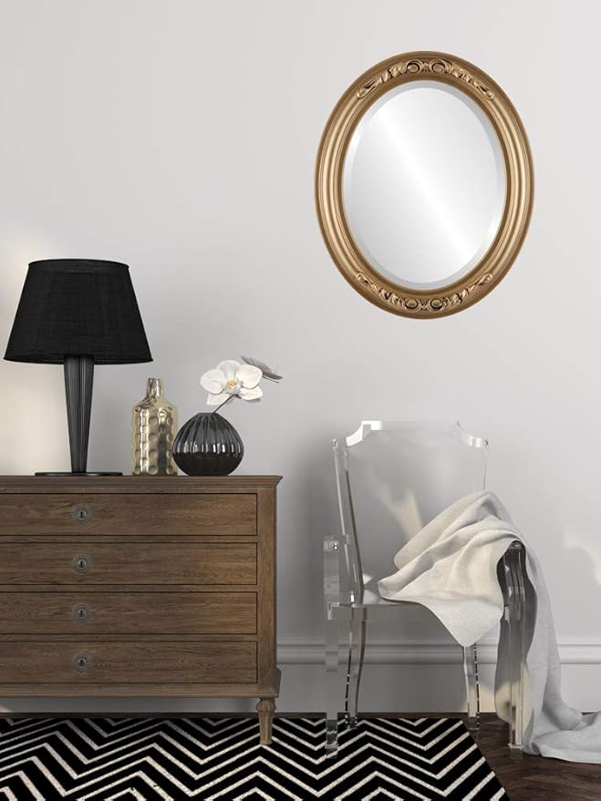 OVALCREST Oval Beveled Wall Mirror for Home Decor - Florence Style - Desert Gold - 32" x 26"