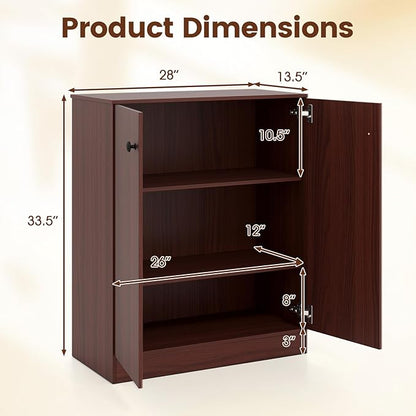 GOFLAME Floor Storage Cabinet with 2 Doors, Freestanding Accent Storage Cabinet Organizer with 3-Tier Inner Shelves, Modern Sideboard Buffet Cabinet for Kitchen, Living Room, Entryway, Dark Brown