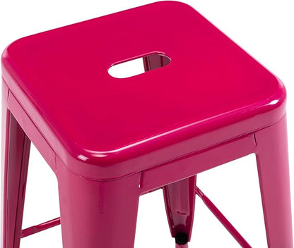 Vogue Furniture Direct 24 Inch Bar Stools Backless Metal Barstools Indoor-Outdoor Counter Height Stools with Square Seat, Set of 4 (Hot Pink)