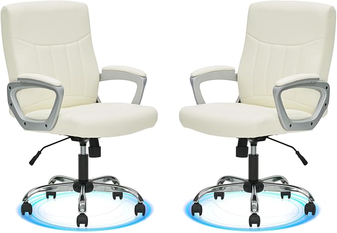 CLATINA Office Computer Desk Chair Executive Mid Back Chair Comfortable Ergonomic Managerial Chair Adjustable PU Leather Home Office Desk Chair Swivel, White 2PK