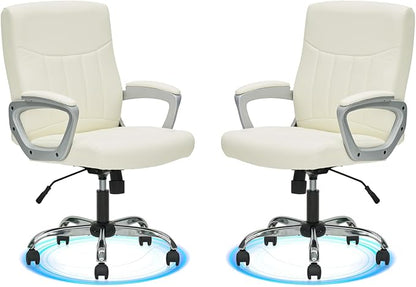 CLATINA Office Computer Desk Chair Executive Mid Back Chair Comfortable Ergonomic Managerial Chair Adjustable PU Leather Home Office Desk Chair Swivel, White 2PK