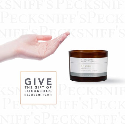 Pecksniff's Aromatherapy De-Stress Candle, 3-Wick, Cardamon & Rosemary, Premium Wax, 285g/10oz, Spicy Pine Scent, Eco-Friendly, Long-Lasting for Relaxation