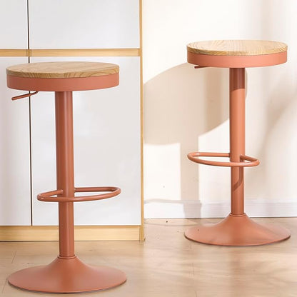Kidol & Shellder Bar Stools Set of 4 Round Adjustable Swivel Barstools Modern Backless Bar Chairs Wooden Seat Counter Height Stools Armless for Kitchen Island, Cafe, Dining Room Terracotta