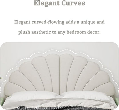 Queen Size Headboard Only, Petal Wall Mount Headboard Queen/Full Size for Adjustable Bed Velvet Upholstered Head Board Easy Assembly, Cream