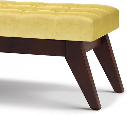 SIMPLIHOME Draper 40 inch Wide Mid Century Modern Rectangle Tufted Ottoman Bench in Dijon Yellow Velvet Fabric, Assembled for the Living Room and Bedroom