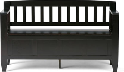 SIMPLIHOME Brooklyn Entryway Storage Bench - 48 inch Wide Solid Wood Storage Seat in Coffee Brown, Contemporary Bench for Entryway or Living Room with Lift-Up Lid and Slatted Backrest