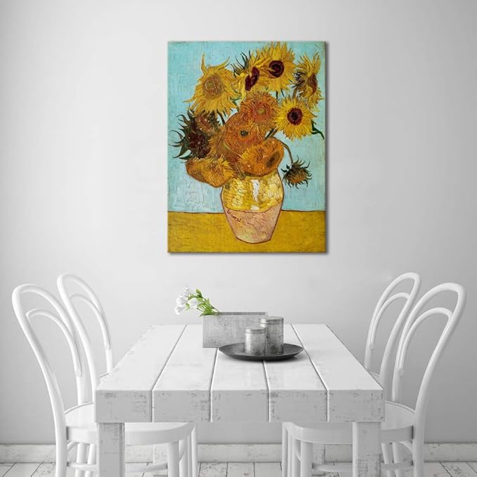 Wieco Art Sunflower Large Canvas Prints Wall Art by Vincent Van Gogh Oil Paintings Reproduction Modern Stretched and Framed Floral Giclee Flowers Pictures Artwork for Bedroom Home Office Decor