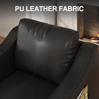 Mid Century Modern Accent Chair, 30 Inches PU Leather Armchairs, Barrel Chair Living Room Chairs Club Chair with Cushion Reading Chair for Bedroom, Apartment, Reading Room, Black
