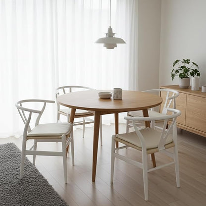 Tomile Wishbone Dining Chair with Arms, A Clean White PU Cushion Included on Handwoven Seat, Modern Mid-Century Y-Chair Crafted from White Ash Wood, Ideal for Dining Room Chairs Set (Ash Wood - White)