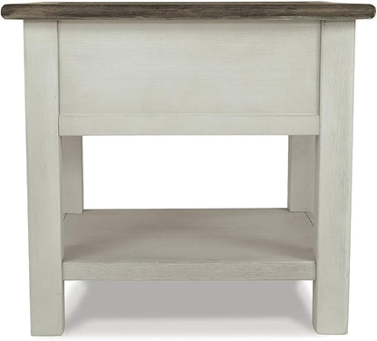 Signature Design by Ashley Bolanburg Farmhouse Rectangular End Table, Plank Style Top, Drawer, Wood, 24" W x 27" D x 25" H, 2-tone Finish, Antique Cream