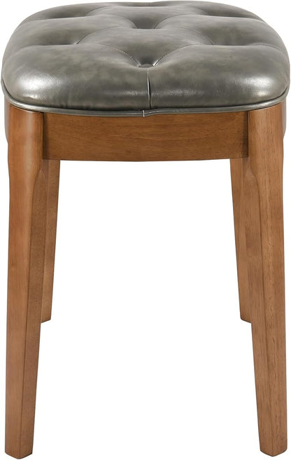 MODERION Vanity Bench Stool with Upholstered, Modern Luxury Wood Stool,Ottoman Shoe Bench for Living Room, Vanity, Entryway, 19.3" L x 14.9" W x 19.3" H Easy Assembly, Beeswax Leg & Gray FD-HNY-GY