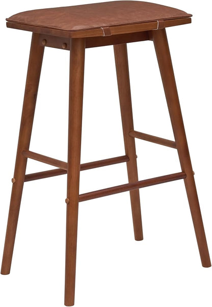 JONATHAN Y BSL2002A Peroni 30.5" MidCentury Classic Saddle-Seat Solid Wood/Vegan Leather Backless Bar Stool for Home, Kitchen, Cafes and Resturants with Removeable Cushion, Chestnut Brown