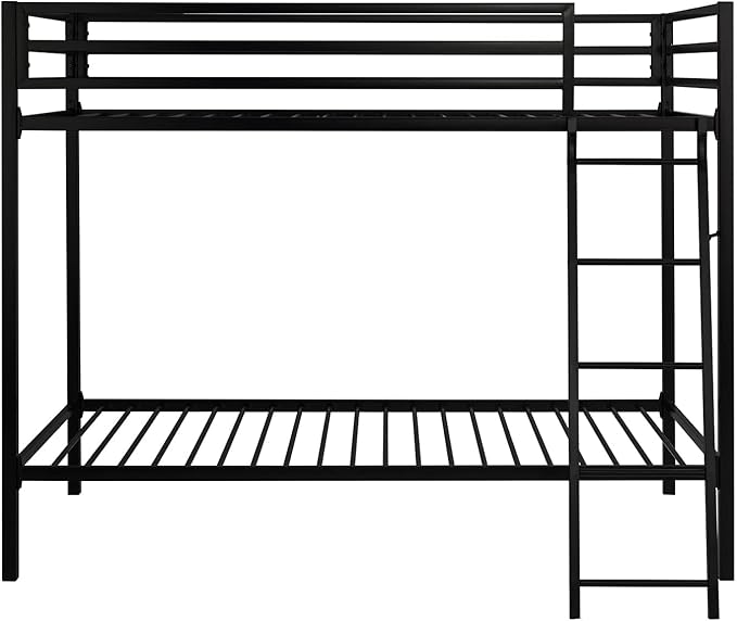 SHA CERLIN Loft Bunk Bed Twin Over Twin Size with Ladder and Guardrail,Heavy Duty Metal Slats Support No Box Spring Needed Small Space Saving Furniture for Bedroom Dorm,Black
