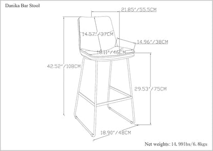 SIMPLIHOME Danika Bar Stools (Set of 2) - 29 inch Seat Height Upholstered Metal Chairs in Camel Brown Vegan Faux Leather, Mid Century Seating for Kitchen or Bar with Tufted Pillow-Top Seat