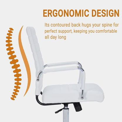Sidanli Ergonomic Desk Chairs, Executive Swivel Faux Leather Mid Back Chair with Comfortable Lumbar Support and Smooth Rolling Wheels for Office, White