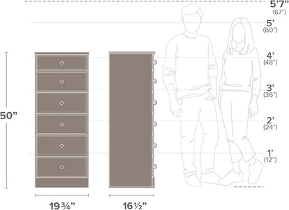 Prepac Astrid Simplistic 6-Drawer Tall Dresser for Bedroom, Functional Chest of Drawers with Acrylic Knobs, 16.5"D x 19.75"W x 50"H, Crystal White
