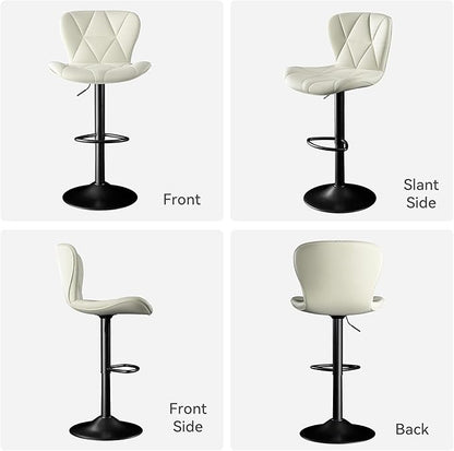 Bar Stools Set of 4,Adjustable Swivel Barstools, Faux Leather Bar Chairs,Upholstered Counter Height with High Backrest for Kitchen Island, White